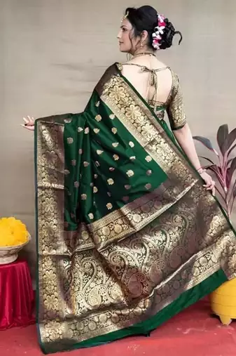 Green silk blend banarasi jaquard designer saree with blouse