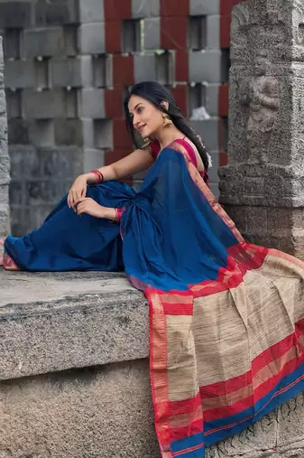 Blue silk blend banarasi jaquard designer saree with blouse