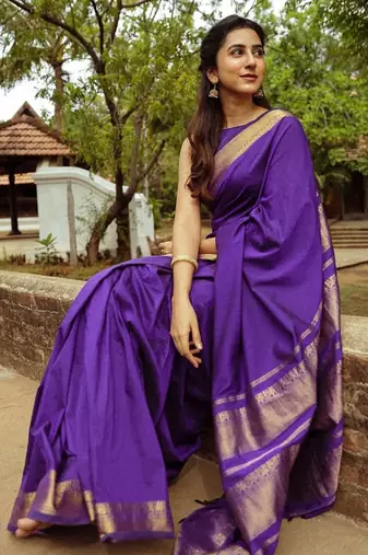 Purple soft silk blend banarasi jacuard work designer saree with blouse