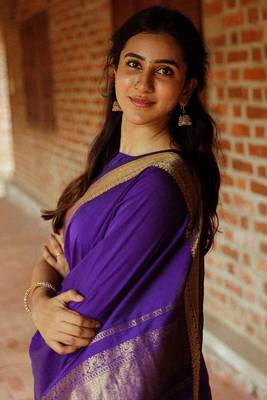 Purple silk blend banarasi jaquard designer saree with blouse 3
