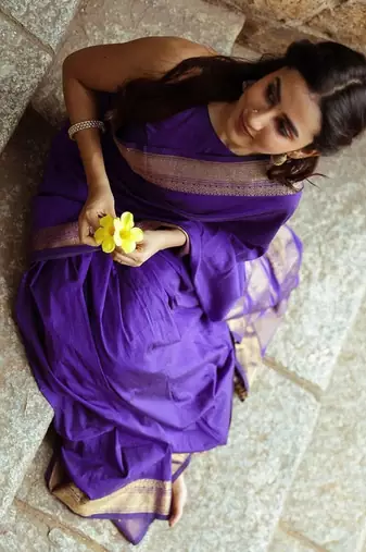 Purple soft silk blend banarasi jacuard work designer saree with blouse