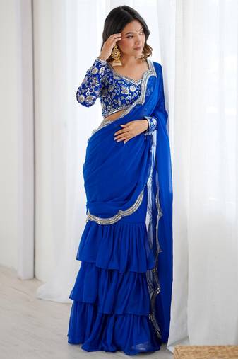 Blue Sequins Georgette Lehenga Choli With Dupatta