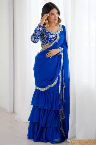 blue sequins georgette lehenga choli with dupatta