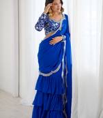 Blue Sequins Georgette Lehenga Choli With Dupatta