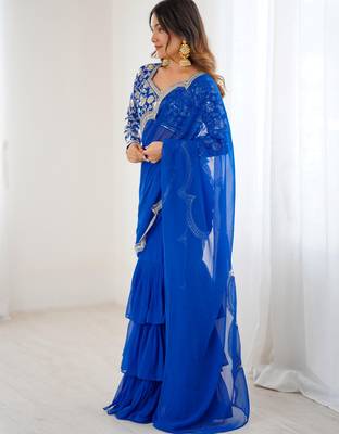 blue sequins georgette lehenga choli with dupatta 3