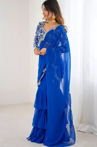 blue sequins georgette lehenga choli with dupatta