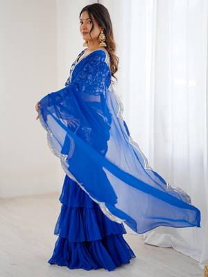 blue sequins georgette lehenga choli with dupatta 4