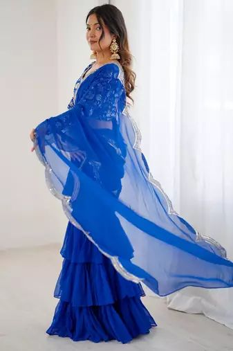 blue sequins georgette lehenga choli with dupatta