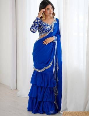 blue sequins georgette lehenga choli with dupatta 1