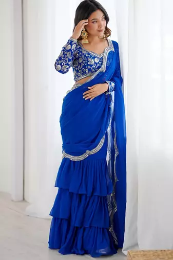 blue sequins georgette lehenga choli with dupatta