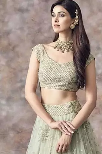 pista green soft net embroidery work lehenga choli set with dupatta