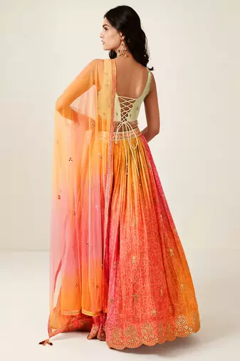 orange pink bandhani printed lehenga Choli set.