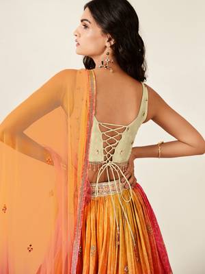 orange pink bandhani printed lehenga Choli set. 3