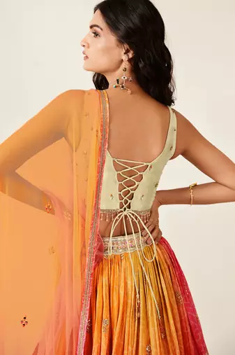 orange pink bandhani printed lehenga Choli set.