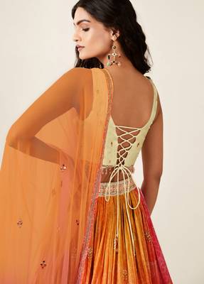 orange pink bandhani printed lehenga Choli set. 4