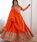 Orange Coding Dori With Sequin Embroidery Silk Lehenga Choli