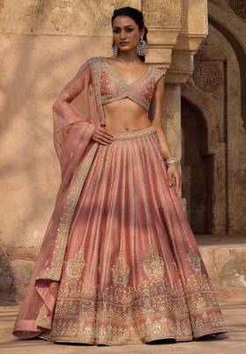 pink silk zari embroidery blush pink lehenga choli with dupatta 2