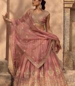 pink silk zari embroidery blush pink lehenga choli with dupatta