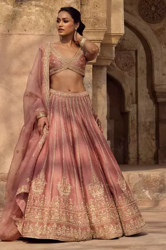 pink silk zari embroidery blush pink lehenga choli with dupatta