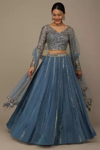 blue sequins georgette lehenga set choli with dupatta with dupatta