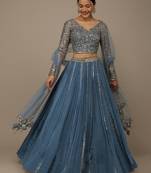 blue sequins georgette lehenga set choli with dupatta with dupatta