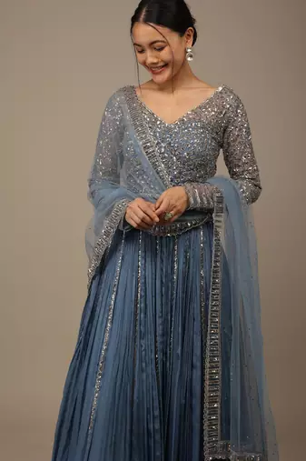 blue sequins georgette lehenga set choli with dupatta with dupatta