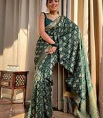 Green soft silk blend banarasi jacuard work designer saree with blouse