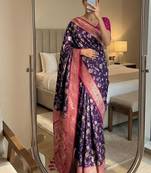 purple soft silk blend saree with zari weaving meenakari design