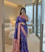 violet soft silk blend saree with zari weaving meenakari design