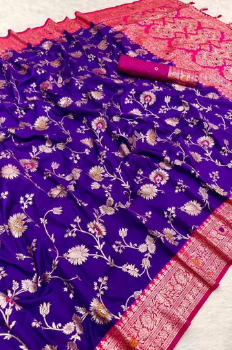 violet soft silk blend saree with zari weaving meenakari design