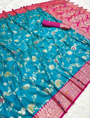 sea green soft silk blend saree with zari weaving meenakari design 2