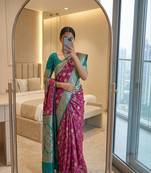 wine soft silk blend saree with zari weaving meenakari design
