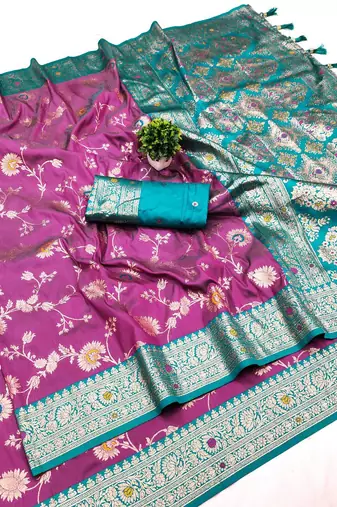 wine soft silk blend saree with zari weaving meenakari design