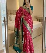 pink soft silk blend saree with zari weaving meenakari design