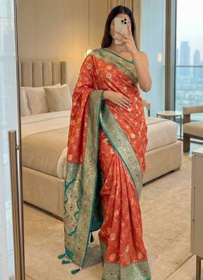 pink soft silk blend saree with zari weaving meenakari design 1
