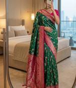 sea green soft silk blend saree with zari weaving meenakari design