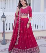 Attractive Rani Pink Sequins Georgette Lehenga Choli With Dupatta