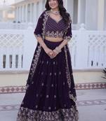 Beautiful Wine Zari Embroidered Georgette Wedding Lehenga Choli
