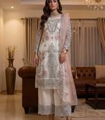 Glorious Off-White Sequins Embroidery Net Festive Special Pant Suit