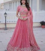 Majestic Pink Zari Embroidery Silk Lehenga Choli With Dupatta