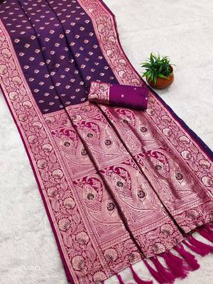 wine soft banarasi silk saree with zari weaving meenakari design 2