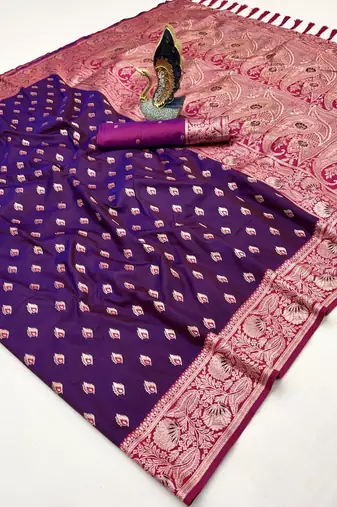 wine soft banarasi silk saree with zari weaving meenakari design