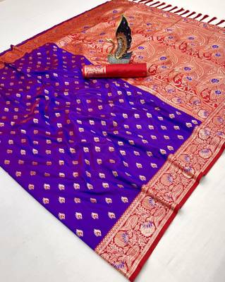 violet soft banarasi silk saree with zari weaving meenakari design 3