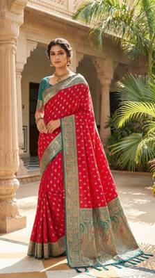 pink soft banarasi silk saree with zari weaving meenakari design 1