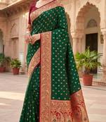 green soft banarasi silk saree with zari weaving meenakari design