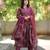 Maroon rayon printed designer kurta set with dupatta