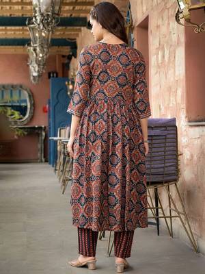 Maroon rayon printed designer kurta set with dupatta 4