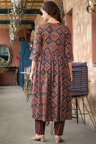 Maroon rayon printed designer kurta set with dupatta