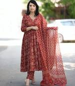 Maroon rayon printed designer kurta set with dupatta