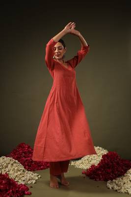 Rust rayon printed designer kurta set with dupatta 2